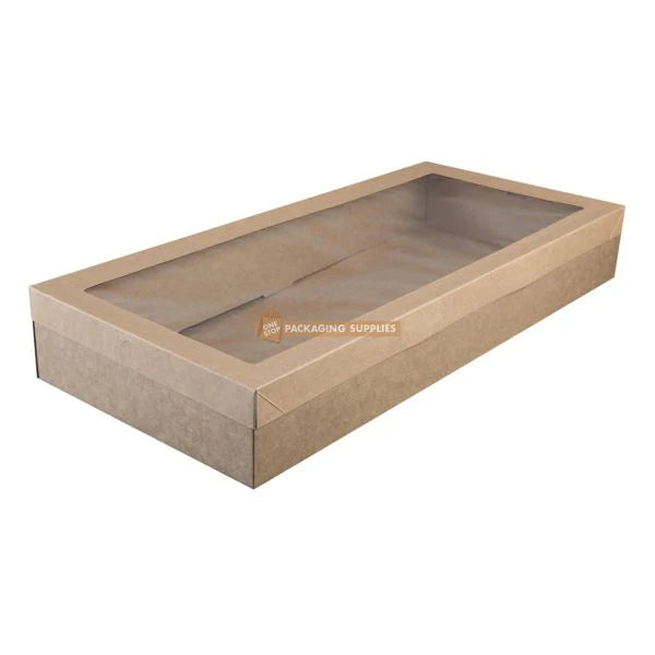 Catering Box in Brown Cardboard with Clear Lid
