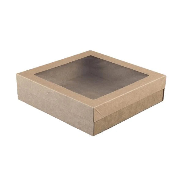 Catering Box in Brown Cardboard with Clear Lid