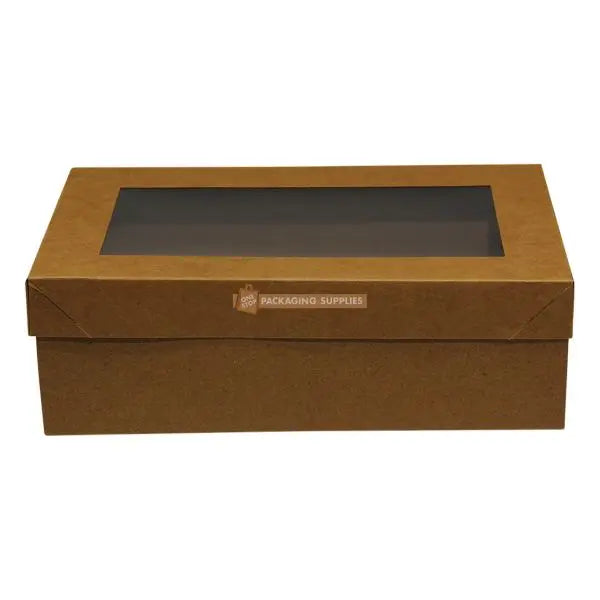 Catering Box in Brown Cardboard with Clear Lid