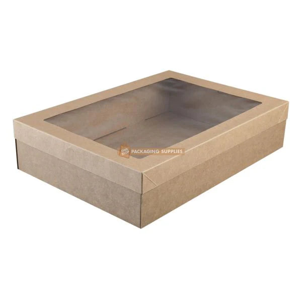 Catering Box in Brown Cardboard with Clear Lid