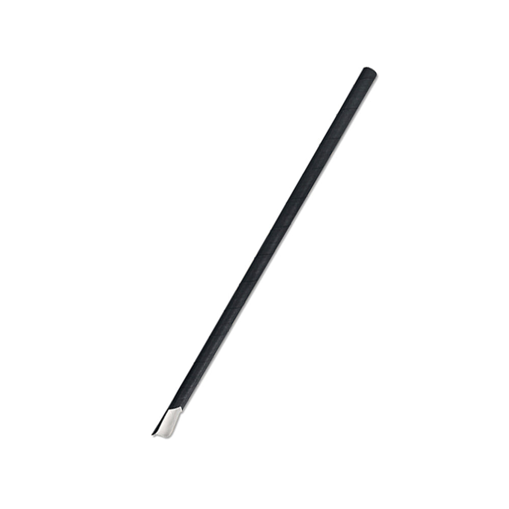 Paper Straws with Spoon End in Black