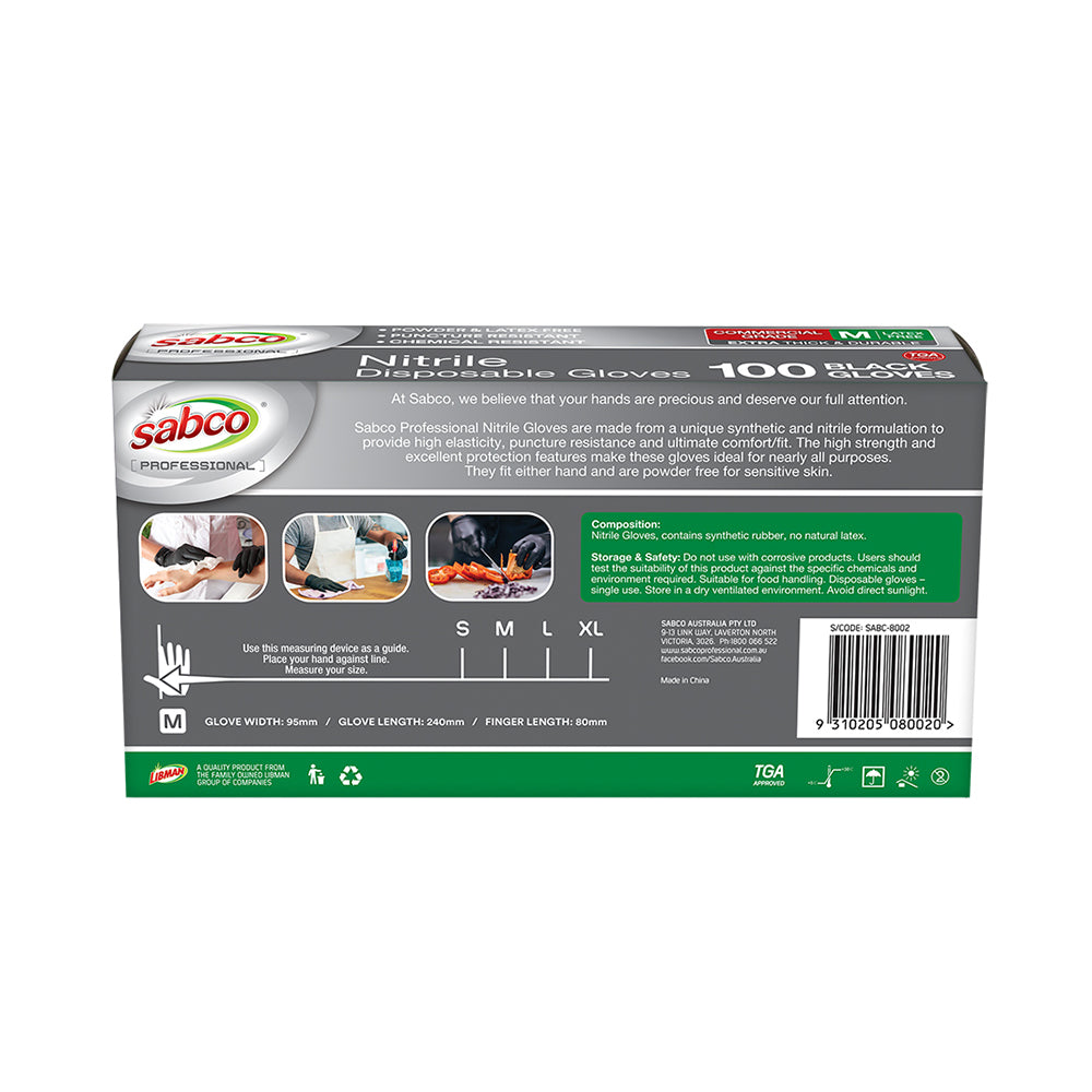 Sabco Gloves Nitrile Black - Medium - Pack of 100