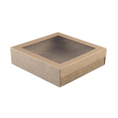 Catering Box in Brown Cardboard with Clear Lid
